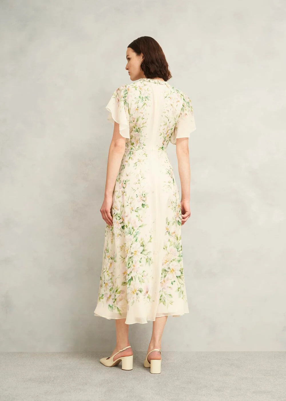 Primus-Plait Neck Floral Silk Dress