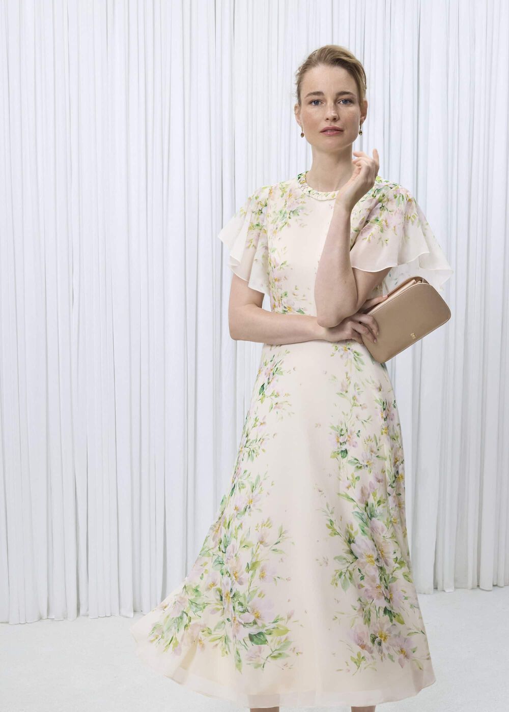 Primus-Plait Neck Floral Silk Dress